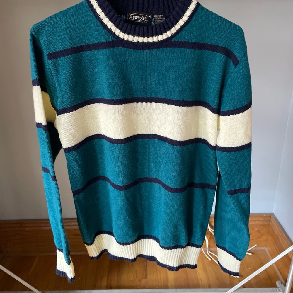 Vintage 80s Townsley Rome Paris New York Striped Sweater Size M